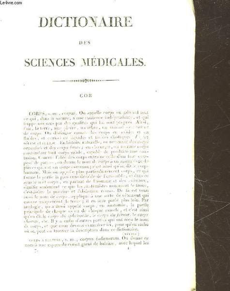 DICTIONNAIRE DES SCIENCES MEDICALES - TOME 7 - CORPS - … | Immagine principale