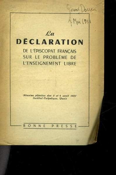 LA DECLARATION DE L'EPISCOPAT FRANCAIS SUR LE PROBLEMES DE L'ENSEIGNEMENT … | Immagine principale