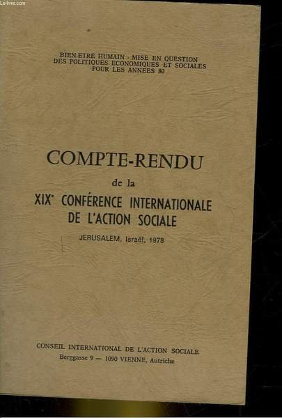 COMPTE-RENDU DE LA 19° CONFERENCE INTERNATIONALE DE L'ACTION SOCIALE - … | Immagine principale
