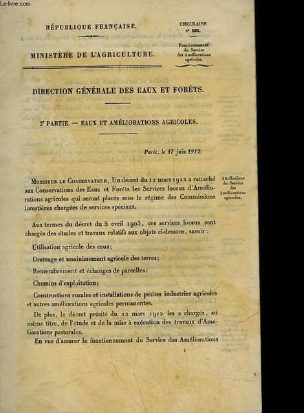 DIRECTION GENERALE DES EAUX ET FORETS - 2° PARTIE : … | Immagine principale
