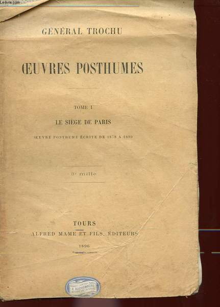 OEUVRES POSTHUMES - TOME 1 LE SIEGE DE PARIS - … | Immagine principale