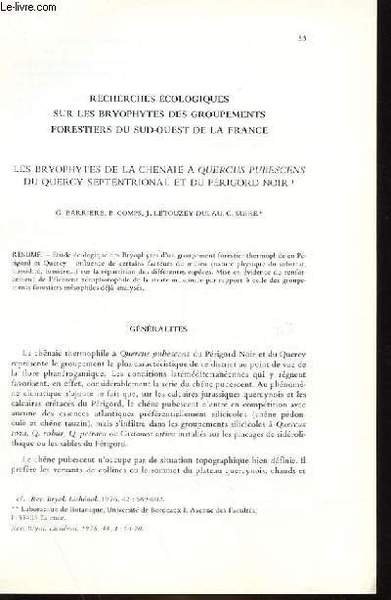 EXTRAIT REVUE BRYOL. LECHENOL - RECHERCHES ECOLOGIQUES SUR LES BRYOPHYTES …