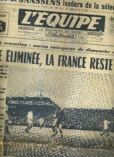 L'EQUIPE - LE QUOTIDIEN DU SPORT - N°3.789 - 12 juin 1958 / Brankart et Janssens leaders de la séléction belge du tour / l'Autriche éliminée, la France reste en course / Charles Dumas refuse e s'entrainer / Madrid-Riga à Paris?.
