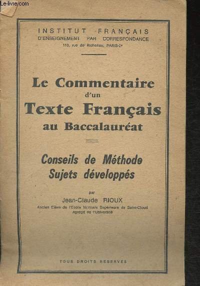 Le commentaire d'un texte français au Baccalauréat- Conseils de Méthode, …
