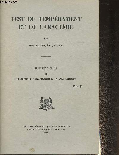 Test de tempérament et de caractère- Bulletin n°12 de l'Institut …