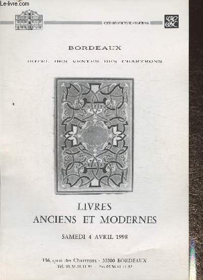 Catalogue de vente aux enchères- 4 avril 1998- Livres anciens …