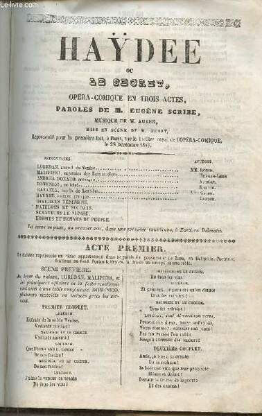 Haÿdee ou le secret- opéra-comique en trois actes