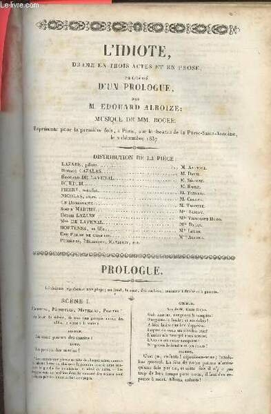L'idiote- drame en trois actes et en prose- précédé d'un …