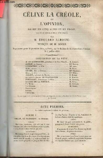 Céline la Créole ou l'opinion- Drame en 5 actes et en prose