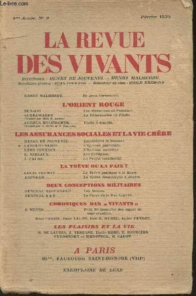 La revue des vivants 4ème année, n°2- Février 1930- Sommaire: … | Immagine principale
