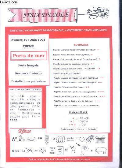 Jeux d'ecole Bimestriel N°10, juin 1994- ports de mer, ports … | Immagine principale