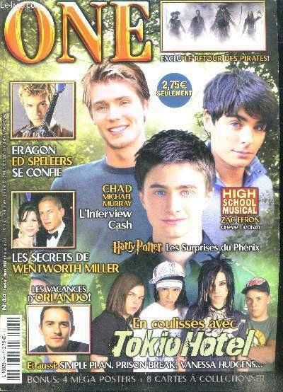 One N°44 fevrier mars 2007- Eragon: ed speleers se confie, chad michael murray l'interview cash, harry potter les surprises du phenix, zac efron creve l'ecran, les secrets de wentworth miller, les vacances d'orlando bloom, en coulisse avec tokio hotel,.