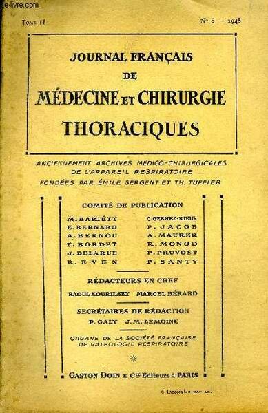 Journal français de médecine et chirurgie thoraciques N°5 Tome II …