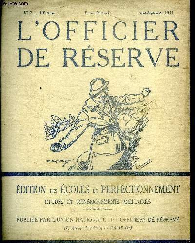 L'officier de réserve N°7 10è année Août Septembre 1931 Rôle …