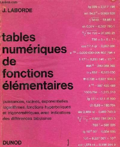 TABLES NUMERIQUES DE FONCTIONS ELEMENTAIRES