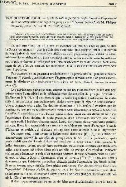 ETUDE DU ROLE RESPECTIF DE L'OLFACTION ET DE L'AGRESSIVITE DANS …