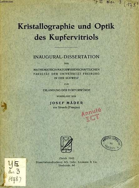 KRISTALLOGRAPHIE UND OPTIK DES KUPFERVITRIOLS (INAUGURAL-DISSERTATION)