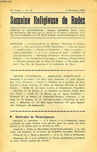 SEMAINE RELIGIEUSE DE RODEZ, N° 31, NOV. 1953