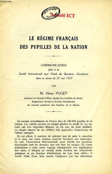 LE REGIME FRANCAIS DES PUPILLES DE LA NATION