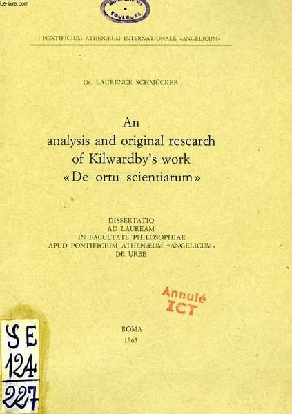 AN ANALYSIS AND ORIGINAL RESEARCH OF KILWARDBY'S WORK 'DE ORTU … | Immagine principale