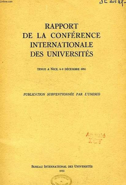 RAPPORT DE LA CONFERENCE INTERNATIONALE DES UNIVERSITES
