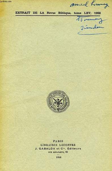 EXTRAIT DE LA REVUE BIBLIQUE, TOME LXV, 1958, SITE PRIMITIF … | Immagine principale