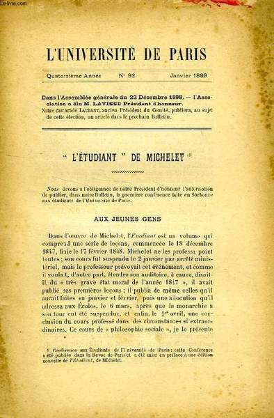 L'UNIVERSITE DE PARIS, 14e ANNEE, N° 92, JAN. 1899