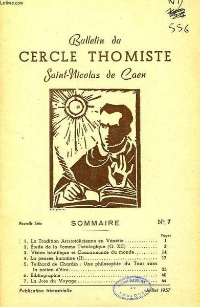 BULLETIN DU CERCLE THOMISTE SAINT-NICOLAS DE CAEN, N� 7, JUILLET …