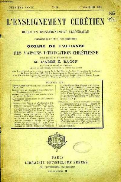 L'ENSEIGNEMENT CHRETIEN, REVUE D'ENSEIGNEMENT SECONDAIRE, 1890-1961, 44 VOLUMES RELIES & …