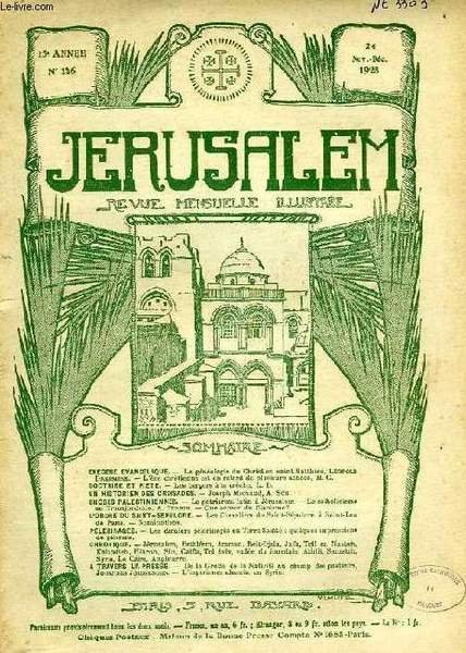 JERUSALEM, 23e ANNEE, N° 146, NOV.-DEC. 1928, REVUE MENSUELLE ILLUSTREE | Immagine principale
