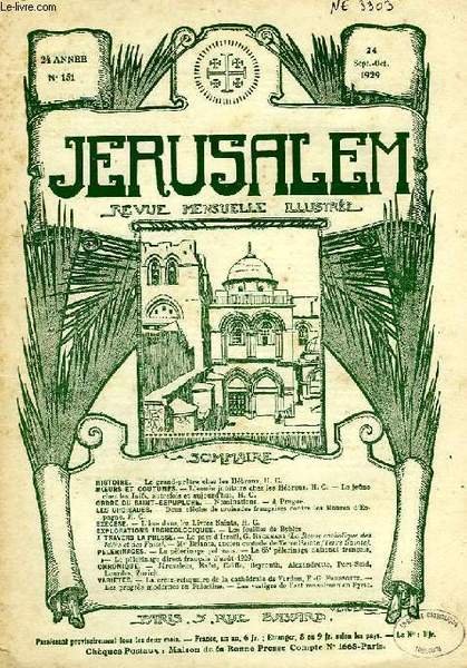 JERUSALEM, 24e ANNEE, N° 151, SEPT.-OCT. 1929, REVUE MENSUELLE ILLUSTREE | Immagine principale