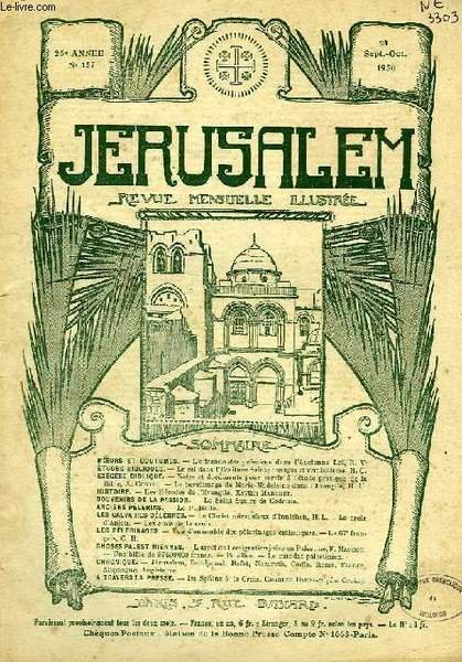 JERUSALEM, 25e ANNEE, N° 157, SEPT.-OCT. 1930, REVUE MENSUELLE ILLUSTREE | Immagine principale