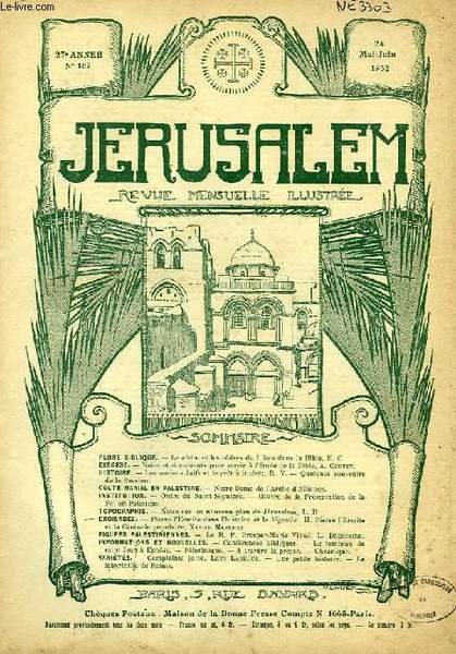 JERUSALEM, 27e ANNEE, N° 167, MAI-JUIN 1932, REVUE MENSUELLE ILLUSTREE | Immagine principale