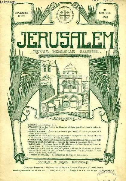 JERUSALEM, 27e ANNEE, N° 169, SEPT.-OCT. 1932, REVUE MENSUELLE ILLUSTREE | Immagine principale