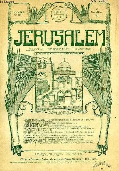 JERUSALEM, 27e ANNEE, N° 170, NOV.-DEC. 1932, REVUE MENSUELLE ILLUSTREE | Immagine principale
