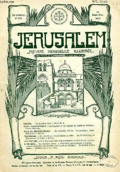 JERUSALEM, 28e ANNEE, N° 175, SEPT.-OCT. 1933, REVUE MENSUELLE ILLUSTREE | Immagine principale