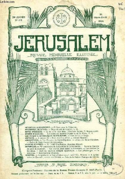 JERUSALEM, 29e ANNEE, N° 178, MARS-AVRIL 1934, REVUE MENSUELLE ILLUSTREE | Immagine principale