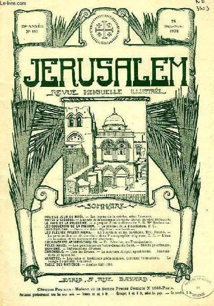 JERUSALEM, 29e ANNEE, N° 182, OCT.-NOV. 1934, REVUE MENSUELLE ILLUSTREE