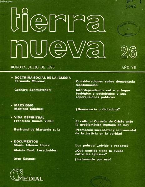 TIERRA NUEVA, AÑO VII, N° 26, JULIO 1978, ESTUDIOS SOCIO-TEOLOGICOS … | Immagine principale