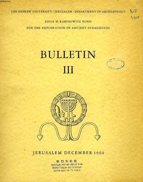 THE HEBREW UNIVERSITY / JERUSALEM, DEPARTMENT OF ARCHAEOLOGY, BULLETIN III | Immagine principale