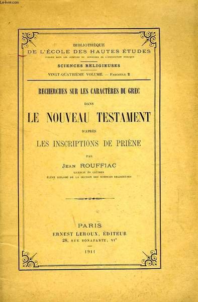 RECHERCHES SUR LES CARACTERES DU GREC DANS LE NOUVEAU TESTAMENT, … | Immagine principale