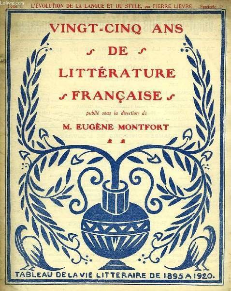 VINGT-CINQ ANS DE LITTERATURE FRANCAISE, TOME I, FASC. 12, L'EVOLUTION … | Immagine principale