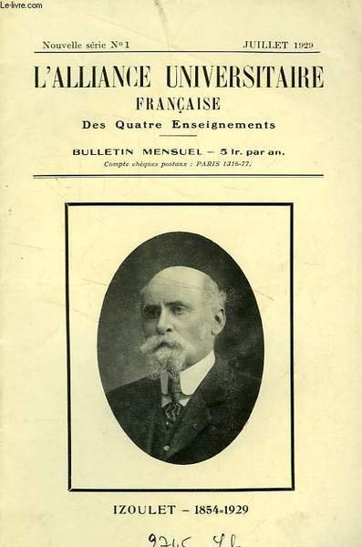 L'ALLIANCE UNIVERSITAIRE FRANCAISE DES QUATRE ENSEIGNEMENTS, NOUVELLE SERIE, N° 1, … | Immagine principale