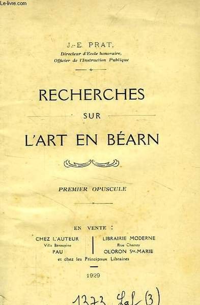 RECHERCHES SUR L'ART EN BEARN, 1er OPUSCULE | Immagine principale