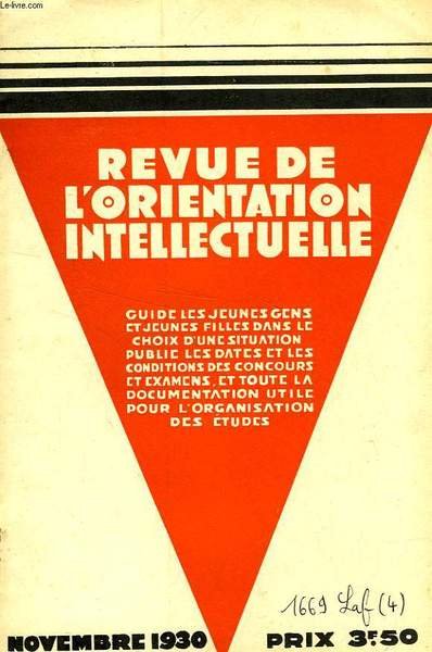 REVUE DE L'ORIENTATION INTELLECTUELLE, N° 4, NOV. 1930 | Immagine principale