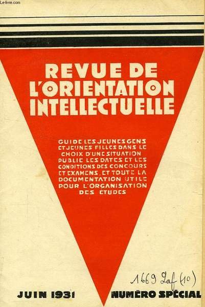 REVUE DE L'ORIENTATION INTELLECTUELLE, 2e ANNEE, N° SPECIAL, JUIN 1931 | Immagine principale