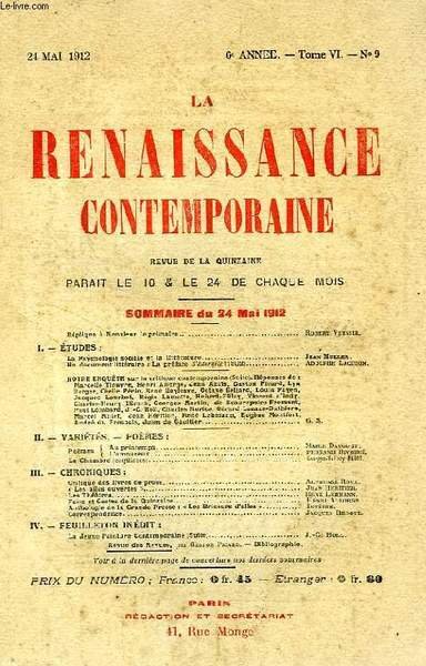 LA RENAISSANCE CONTEMPORAINE, 6e ANNEE, N° 9, MAI 1912 | Immagine principale