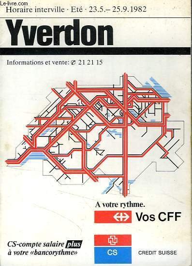 YVERDON, HORAIRE INTERVILLE, ETE 1982
