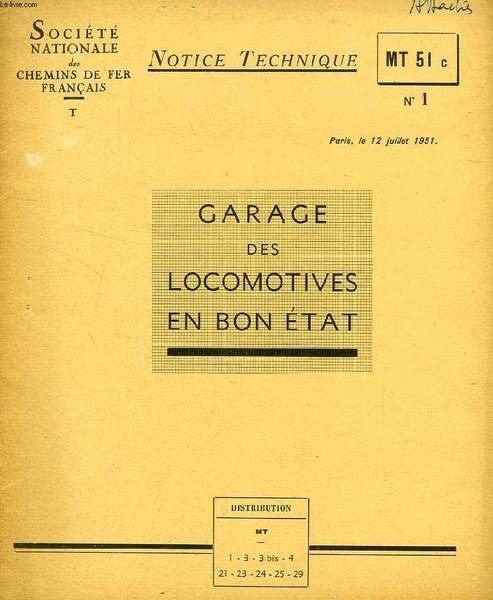 NOTICE TECHNIQUE, MT 51c, N° 1, JUILLET 1951, GARAGE DES … | Immagine principale