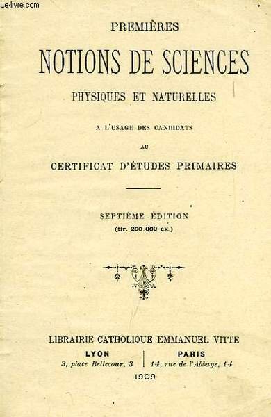 PREMIERES NOTIONS DE SCIENCES PHYSIQUES ET NATURELLES, A L'USAGE DES … | Immagine principale